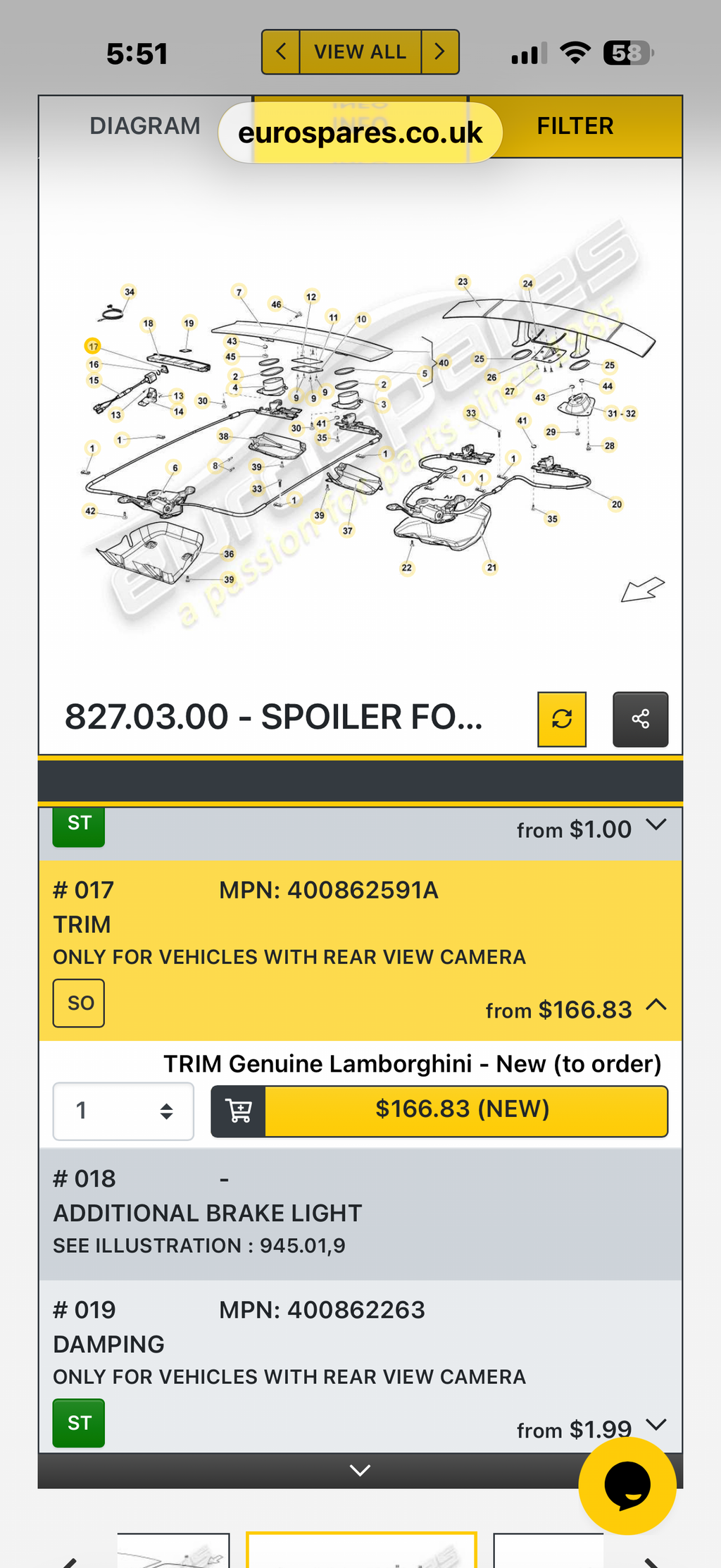 06/07/08 pre LP gallardo reverse camera plastic shroud 400862591A